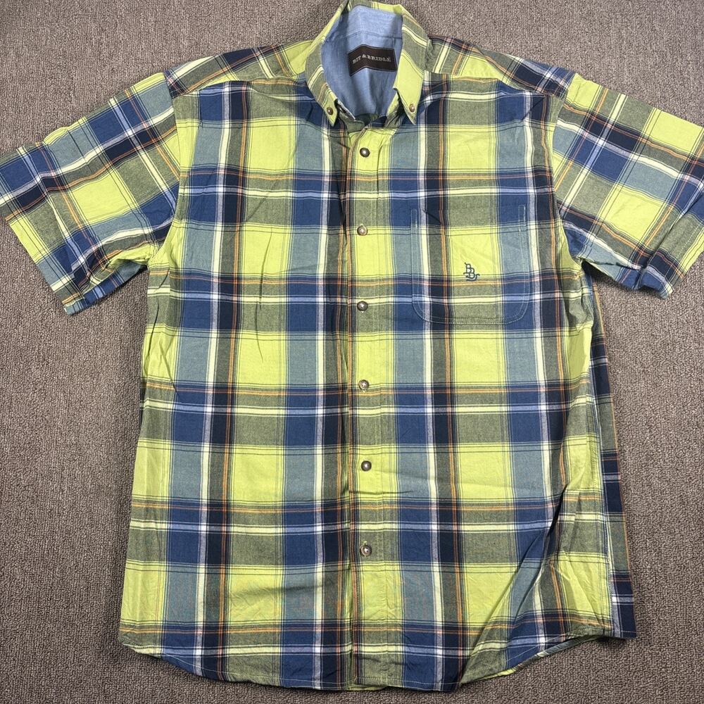 Men’s Bit & Bridle Short Sleeve Button Up Shirt Plaid Medium Excellent Condition
